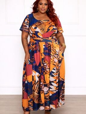 Xpluswear XL NWT Colorful Abstract Midi Dress | Flowy & Easy Fit